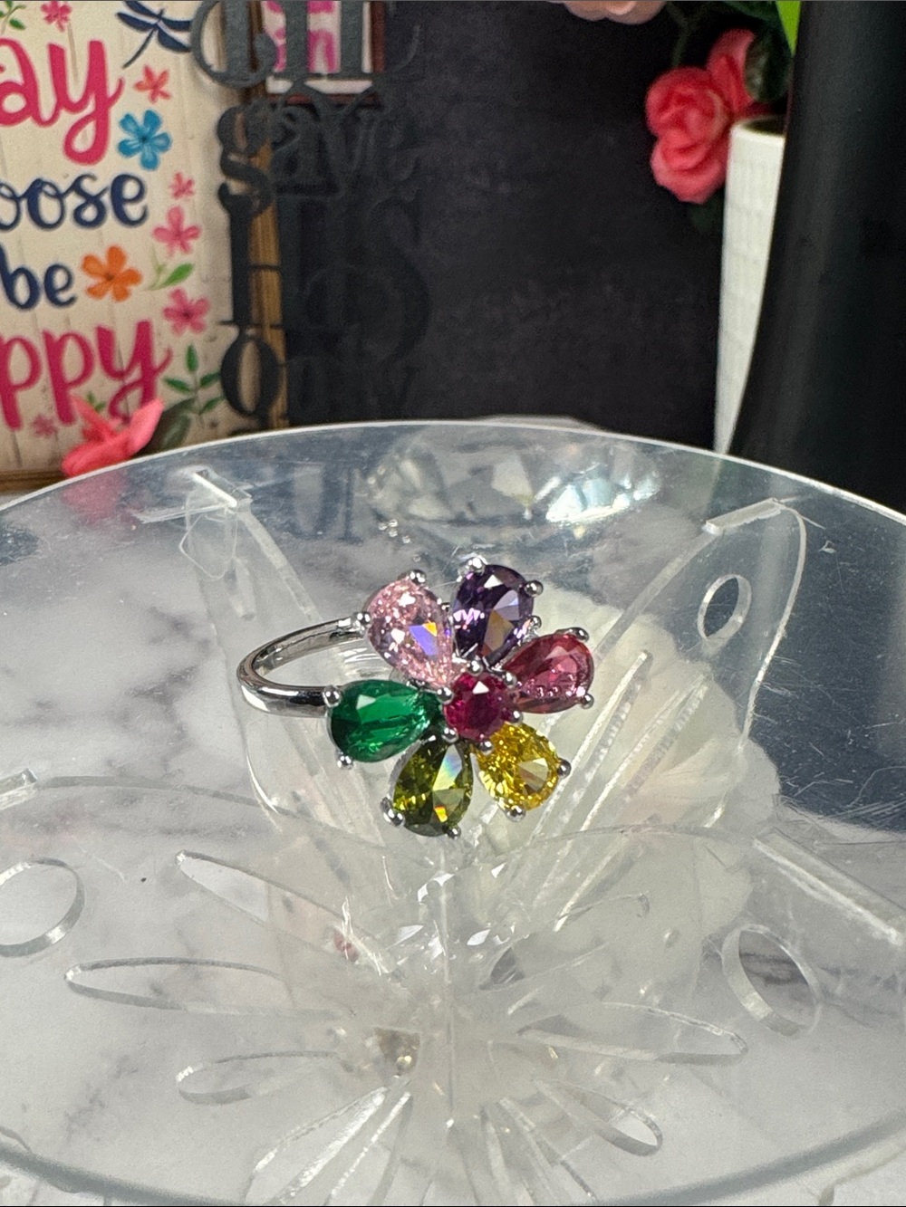Multicolor Flower Crystal Ring - Women Jewelry